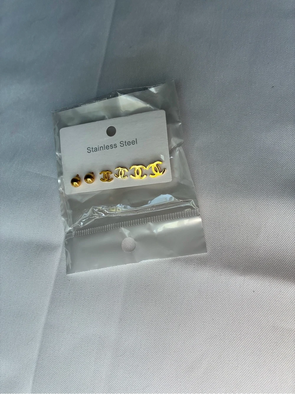 Gold Tone Stainless Steel Logo Stud Earring Set